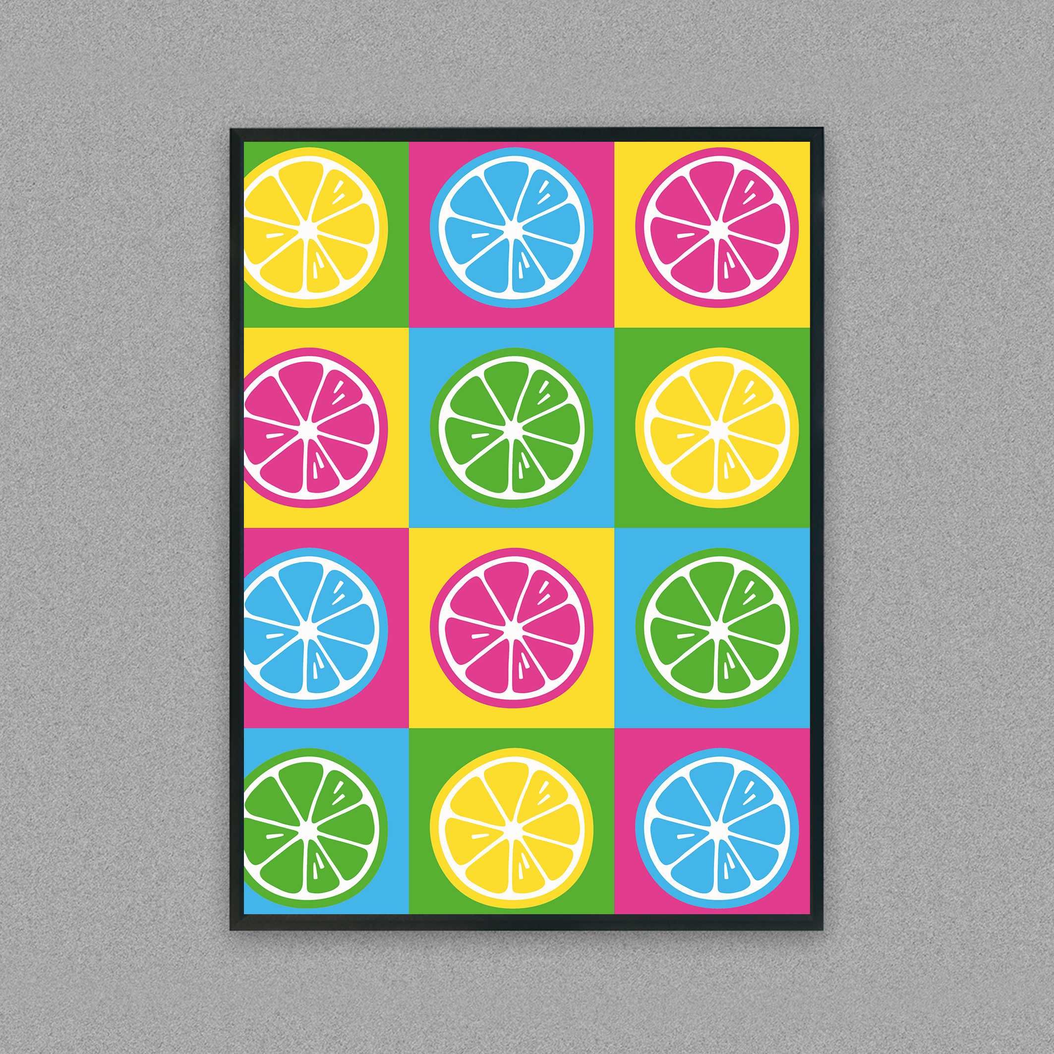 kolorowy plakat cytryny owoce na ścianę do pokoju, plakat retro
