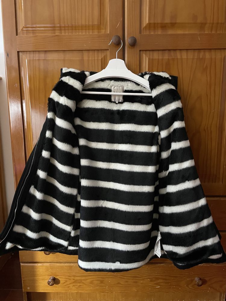 Casaco Sobretudo Zara Preto Zebra senhora M