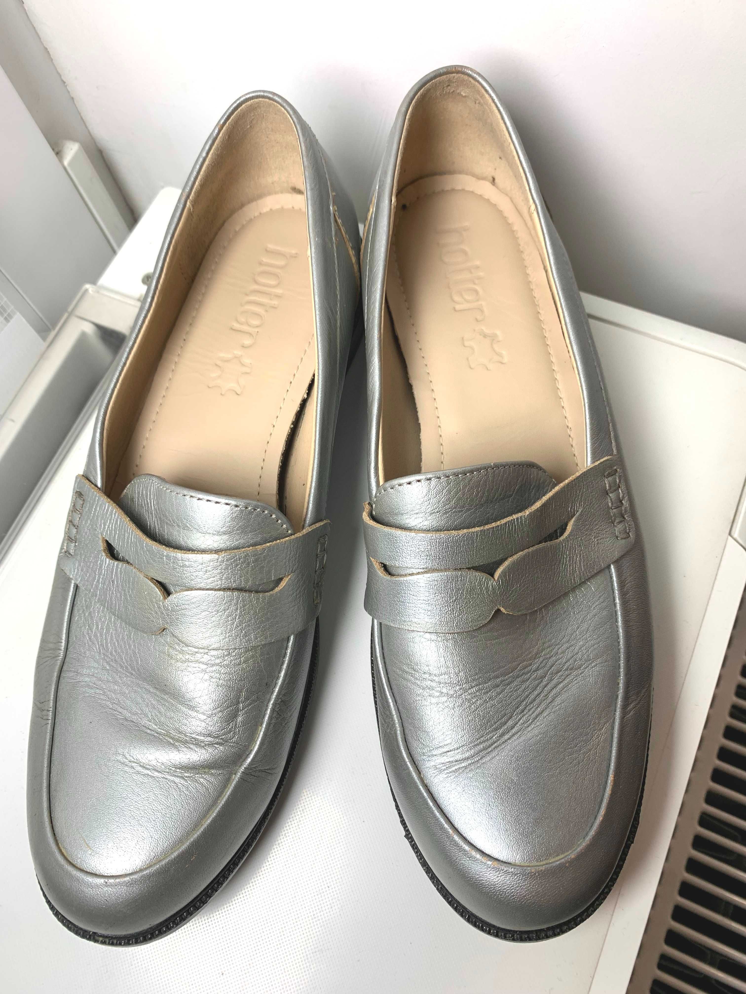buty loafers 39 skóra naturalna skórzane mokasyny lords srebrne oxford