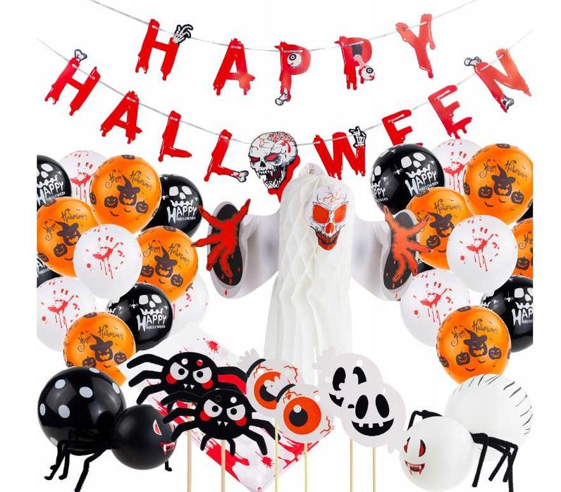 HALLOWEEN Dekoracja ozdobna straszna ZESTAW Duch pająk balony