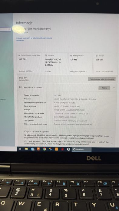 DELL 7389 13,3" 360 DOTYK 2w1 i5-7300u 16GB RAM 240GB SSD WIN10PRO