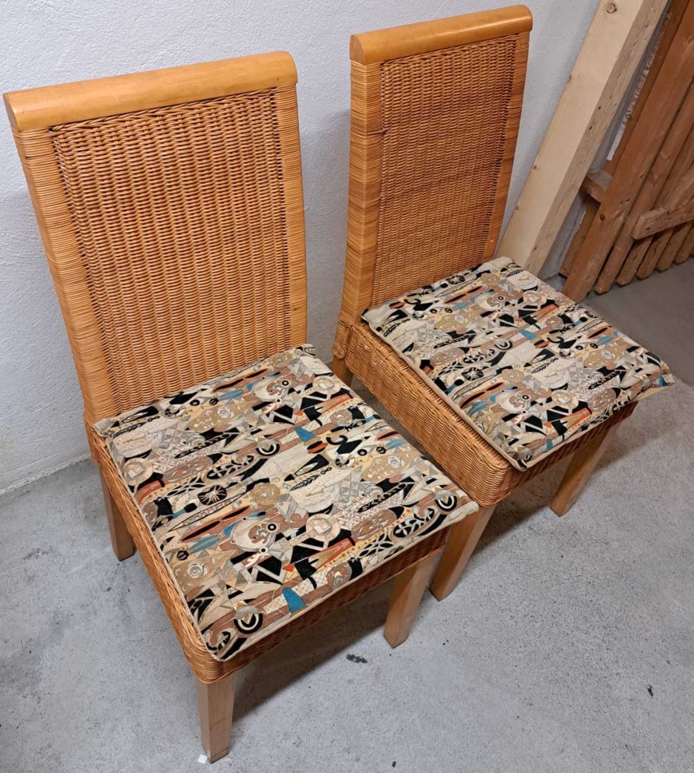 Krzesła rattanowe- wiklina, drewno + poduchy