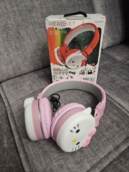 Słuchawki nauszne Hello Kitty Sanrio różowe białe nowe od ręki