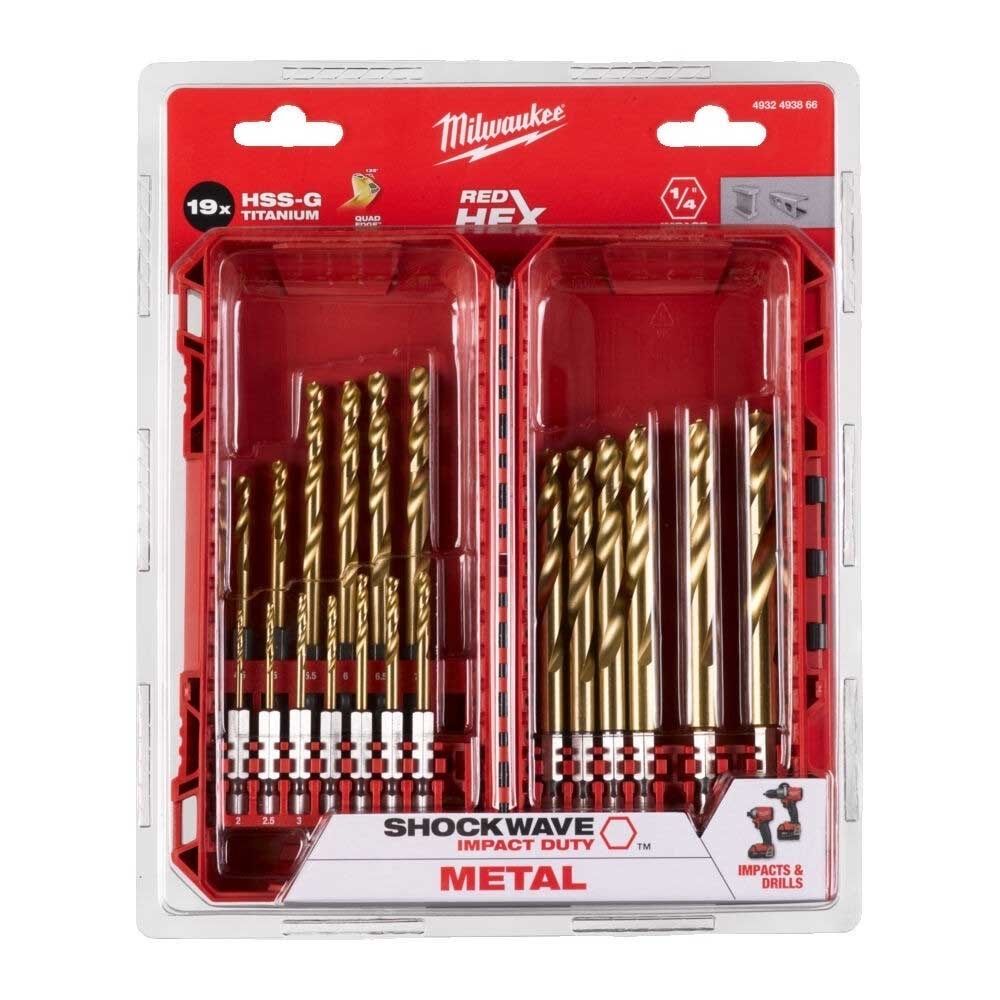 Набір свердл, свердел по металу Milwaukee RedHEX HSS-G TiN, 19 шт