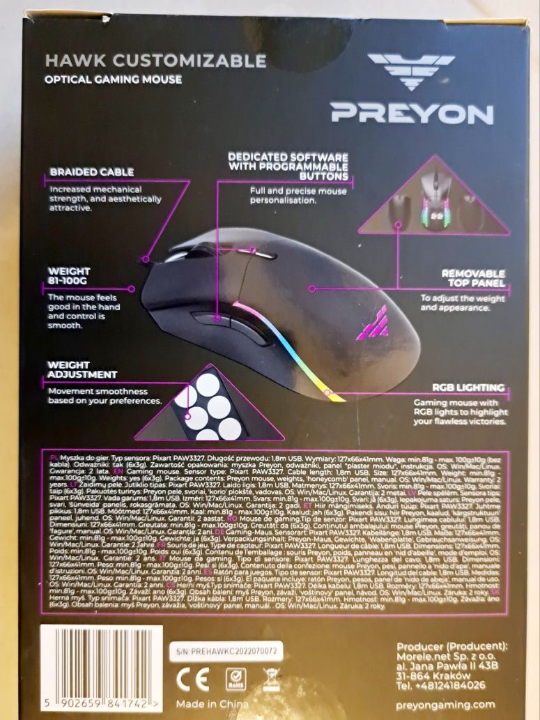 Myszka gamingowa PREYON Hawk Customizable