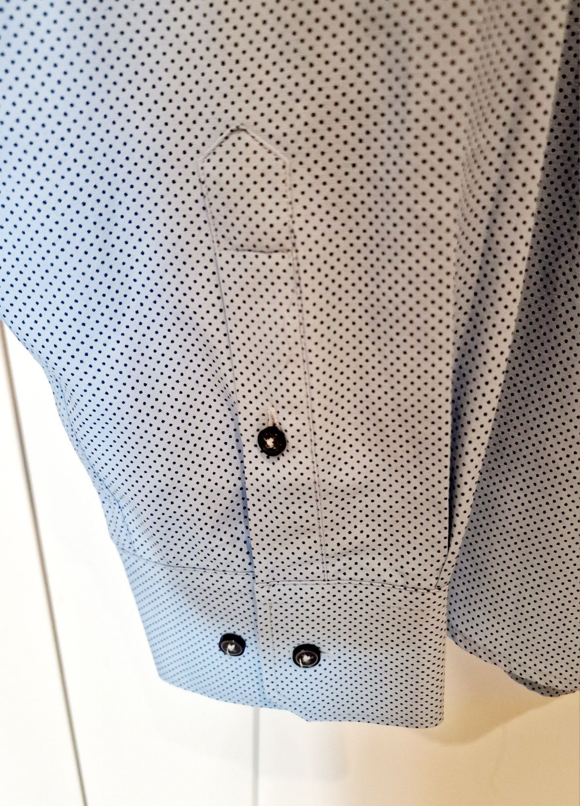 Błękitna koszula męska w groszki KASTOR 46 jak nowa 188/194 cm slim