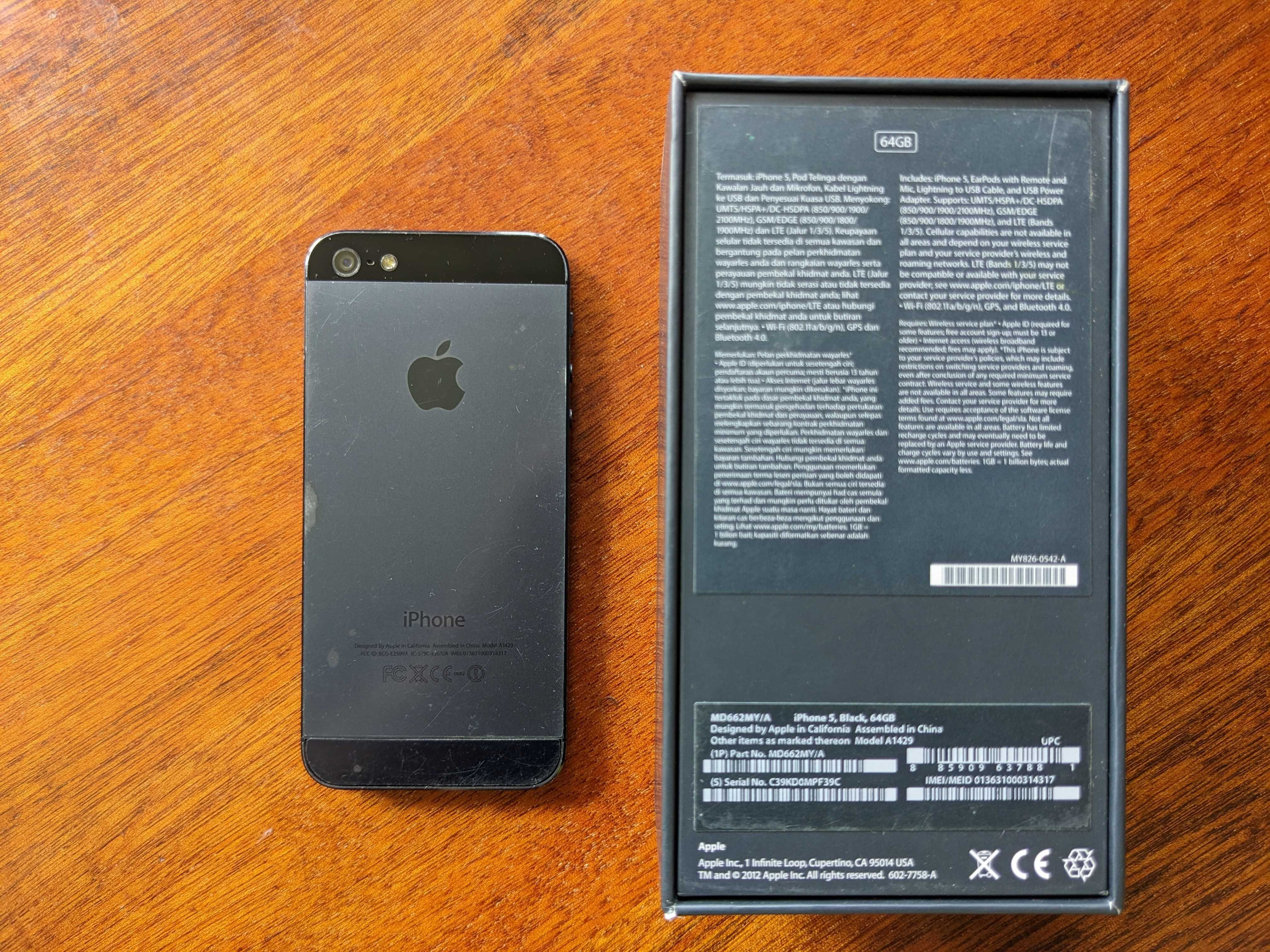 Смартфон Apple iPhone 5 A1429 64GB с кабелем,коробкой,инструкцией,скре