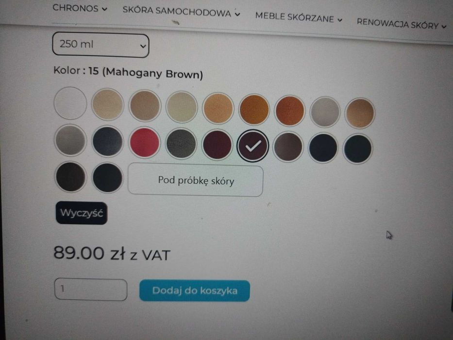 Farba tonująca do renowacji skór marki Lederzentrum  250 ml.