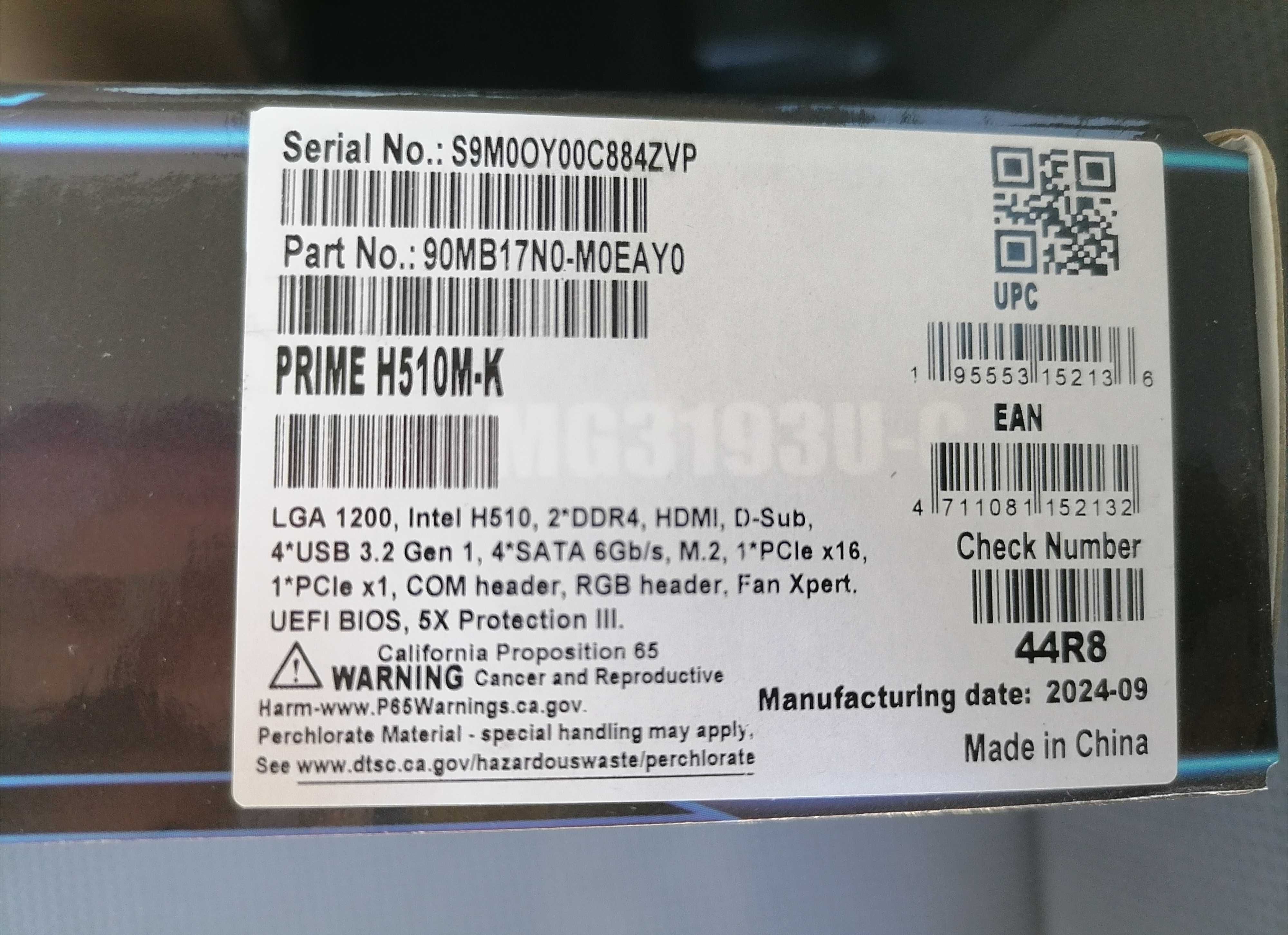 Материнська плата ASUS PRIME H510M-K нова