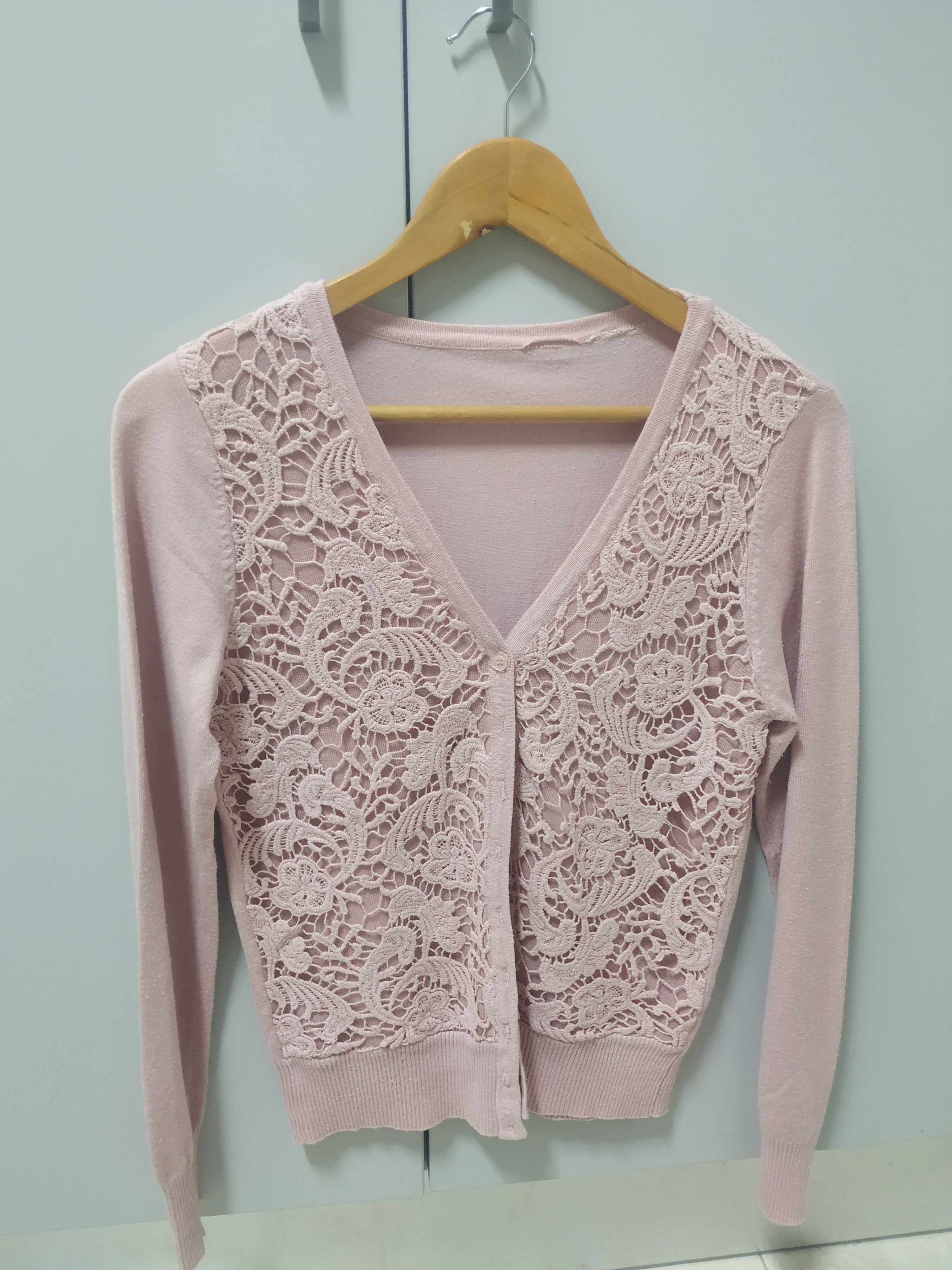 Cardigan / Casaco M rosa com efeitos bordados