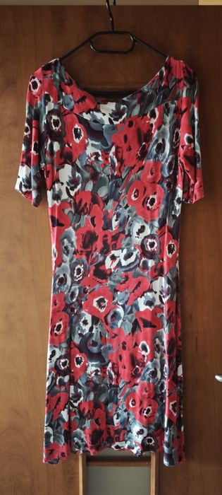 Sukienka bawełniana w kwiaty czerwonoszara rozmiar S