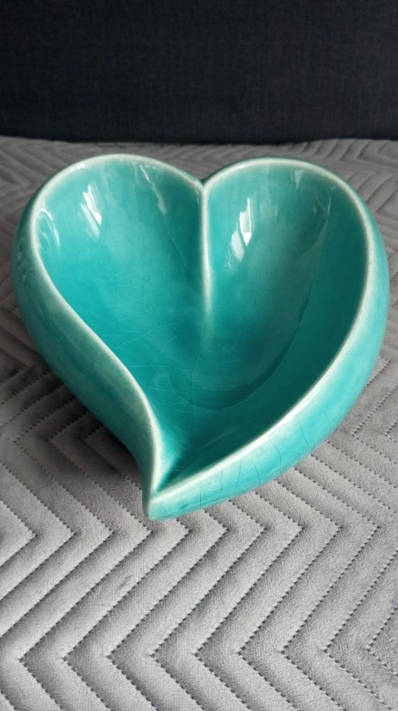 Ceramiczna turkusowa Patera, misa dekoracyjna duża serce home&you