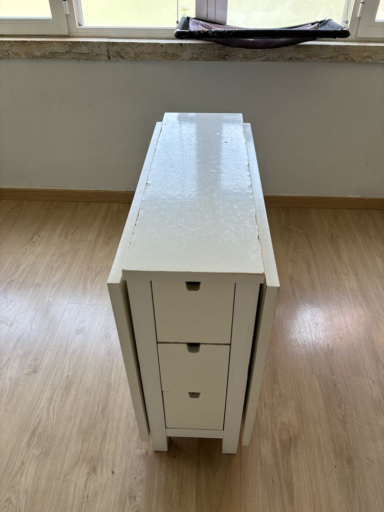 Mesa NORDEN IKEA com abas rebatíveis, pernas articuladas e 6 gavetas