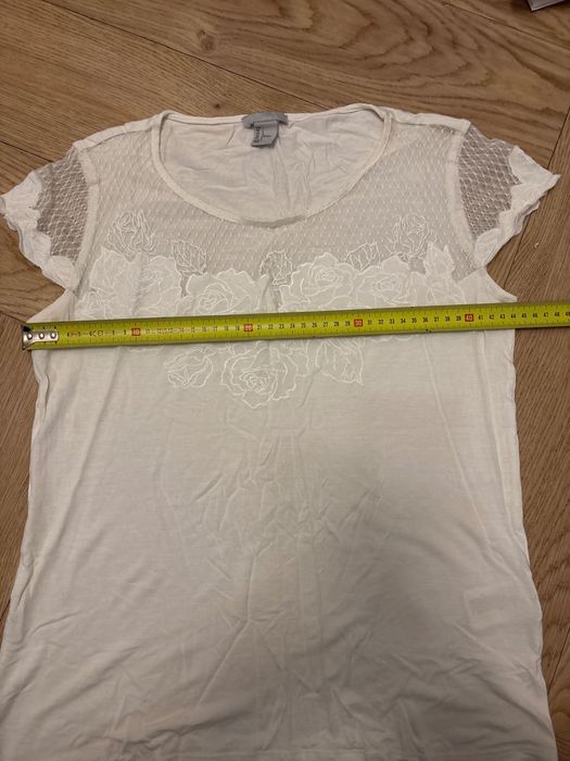 Koszulka biała róże koronka M krótki rękaw