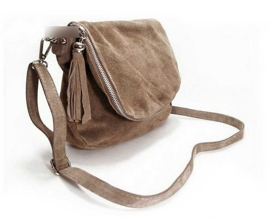 VERA PELLE torebka damska zamszowa listonoszka chlebak V225 camel