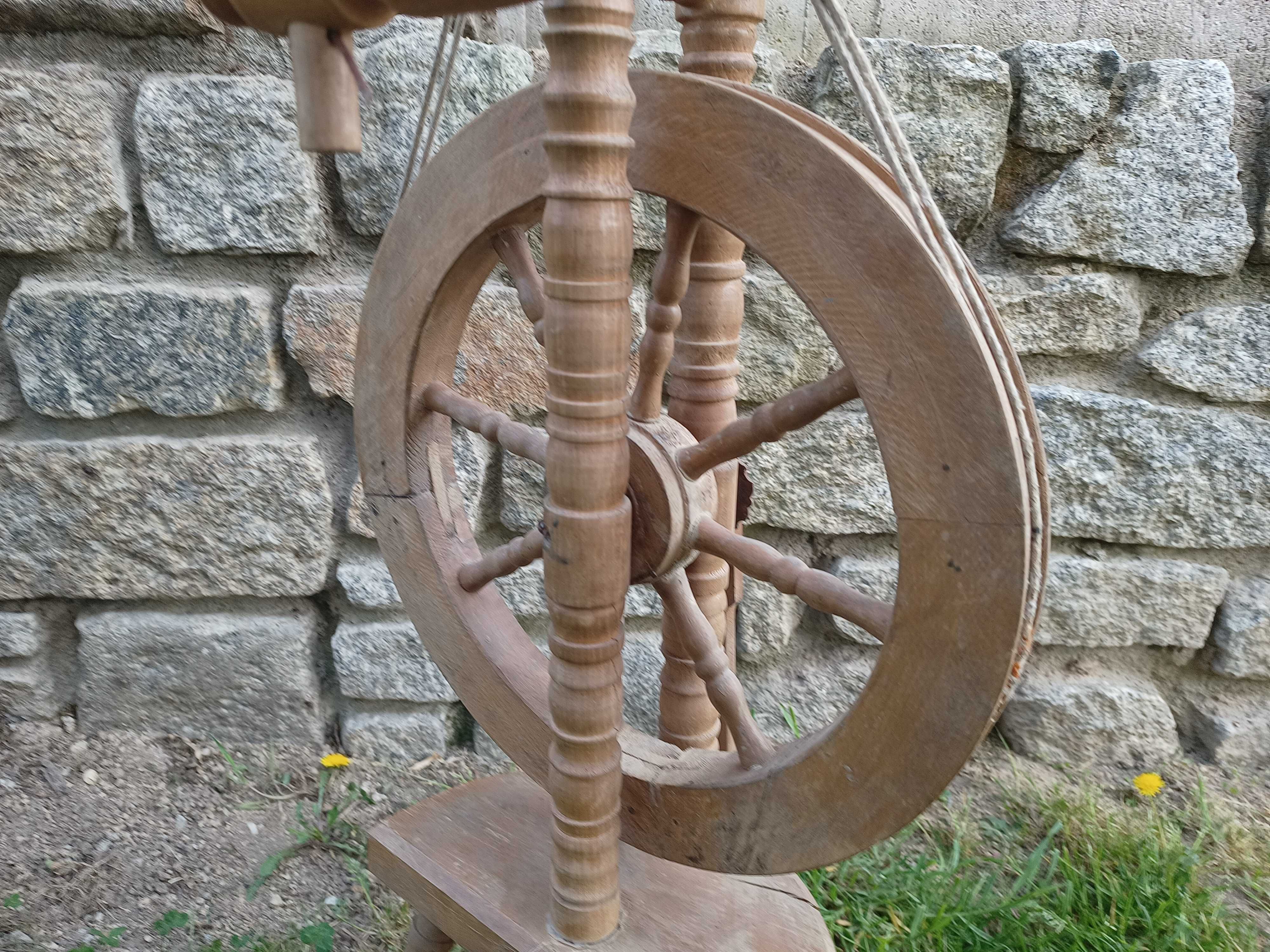 Stary kołowrotek przędzalniczy wrzeciono tkackie 100cm