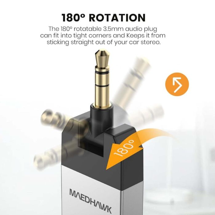Адаптер maedhawk bluetooth 5.2 aux для автомобільної та домашньої стер