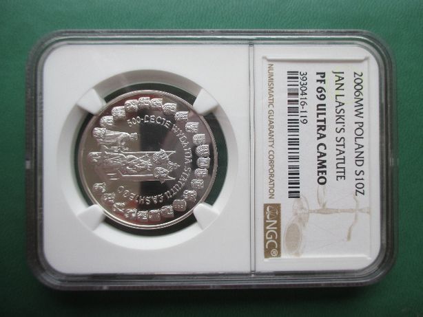 Srebrna moneta 10 zł z 2006 r.Statut Łaskiego w Gradingu NGC.ORYGINAŁ