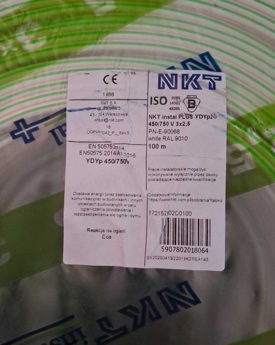Kabel instalacyjny NKT YDYpżo 3x2,5 450/750V