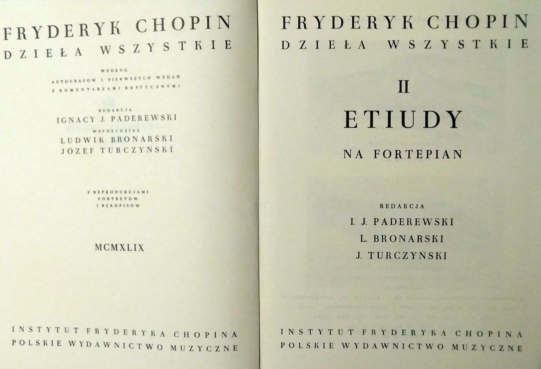 Nuty, Chopin, Dzieła Wszystkie, Etiudy, Redakcja Paderewski, PWM 1978.