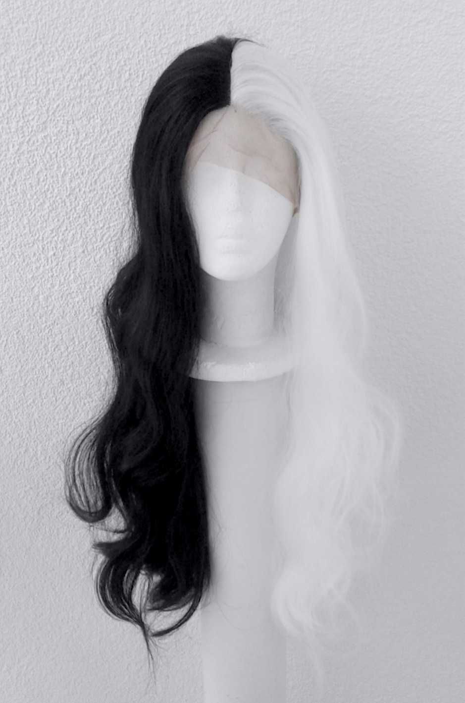 lace front Cruella de Vil Estella Cosplay wig czarna piała peruka
