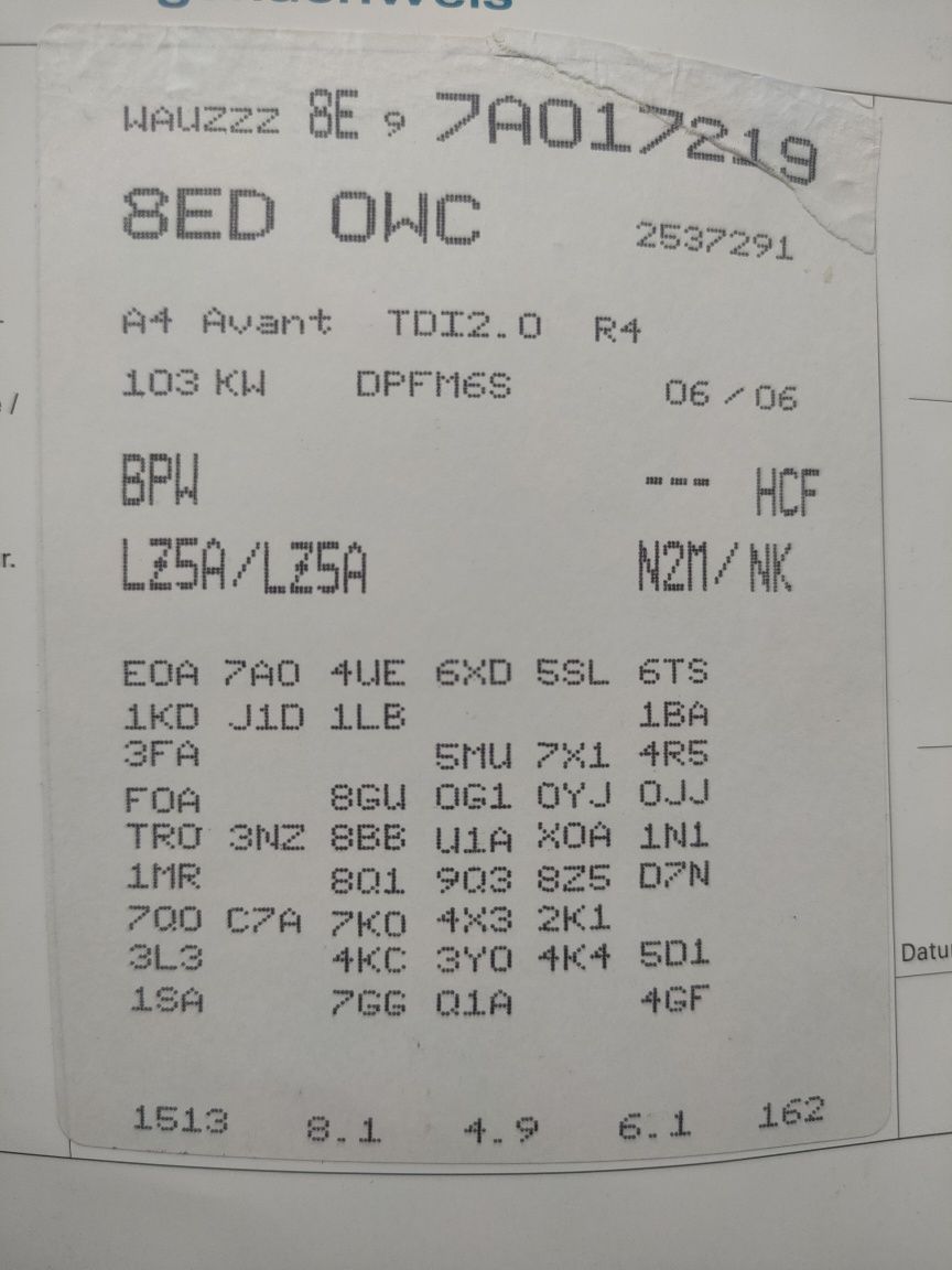 Audi A4 B7 Silnik 2.0 TDI BPW 140KM głowica słupek wtryski GYA HCF