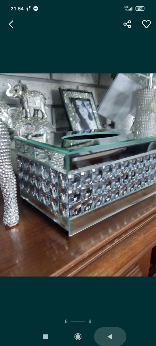 Chustecznik lustrzany srebrny z kryształkami błyszczący Glamour nowy