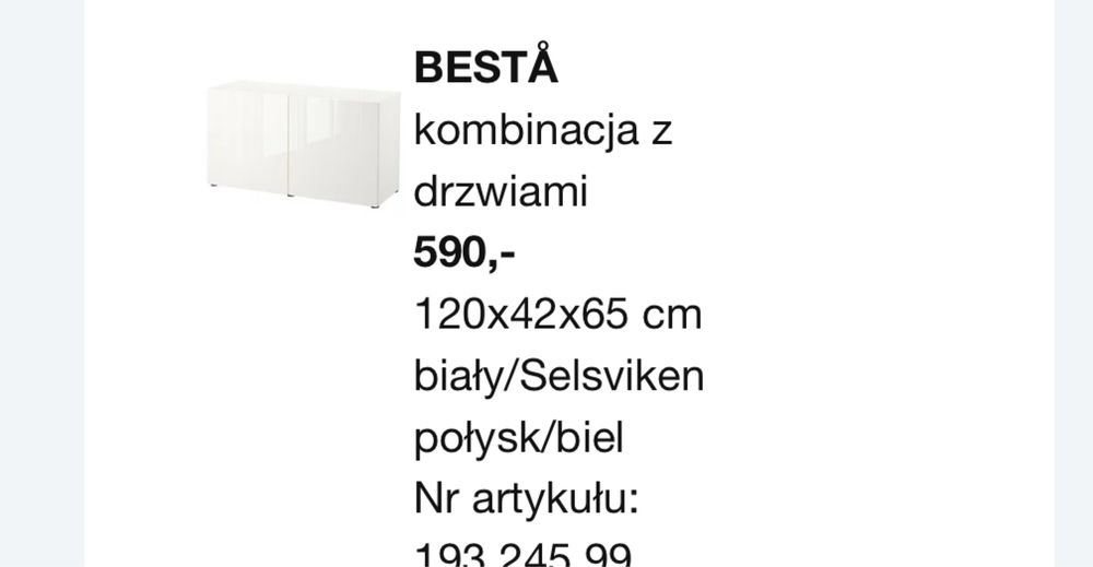 Szafka IKEA BESTÅ – biały połysk, 120x42x65 cm