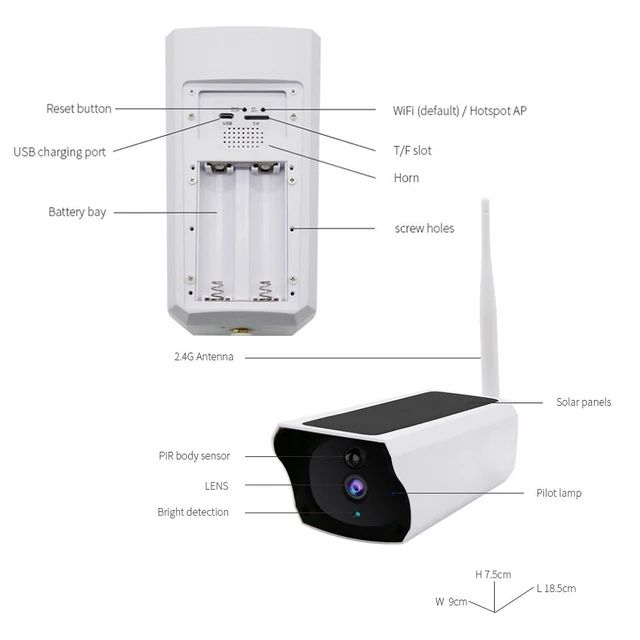 Câmara de vigilância CCTV FullHD WiFi Visão Noturna IP Painel Solar