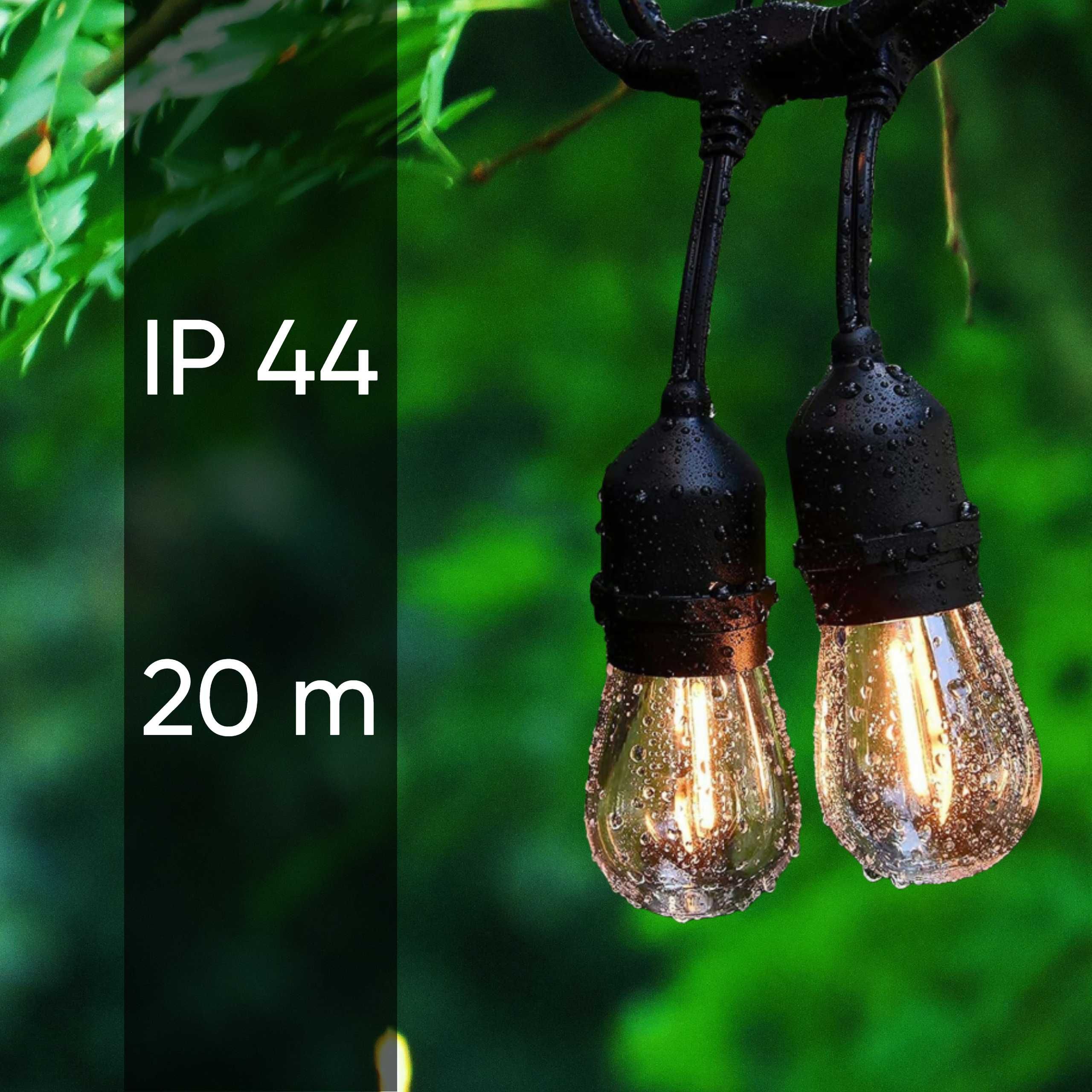 GIRLANDA ŚWIETLNA OGRODOWA 20m 20X żarówki LED E27 łańcuch lampki