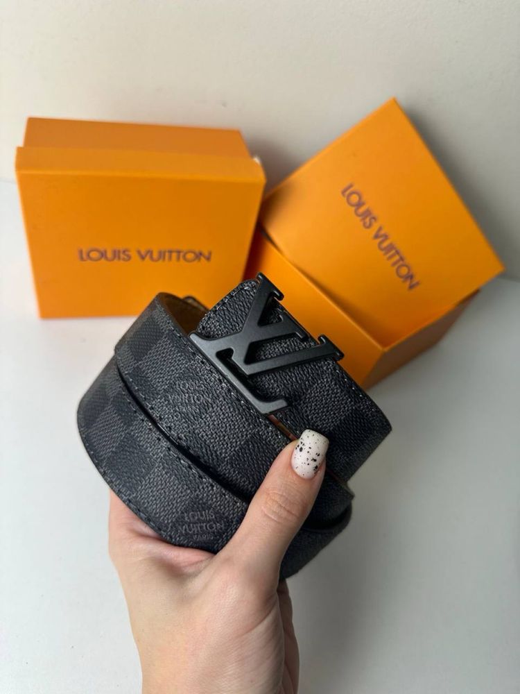 Pasek skórzany CIENKI Louis Vuitton czarny Damier Graphite