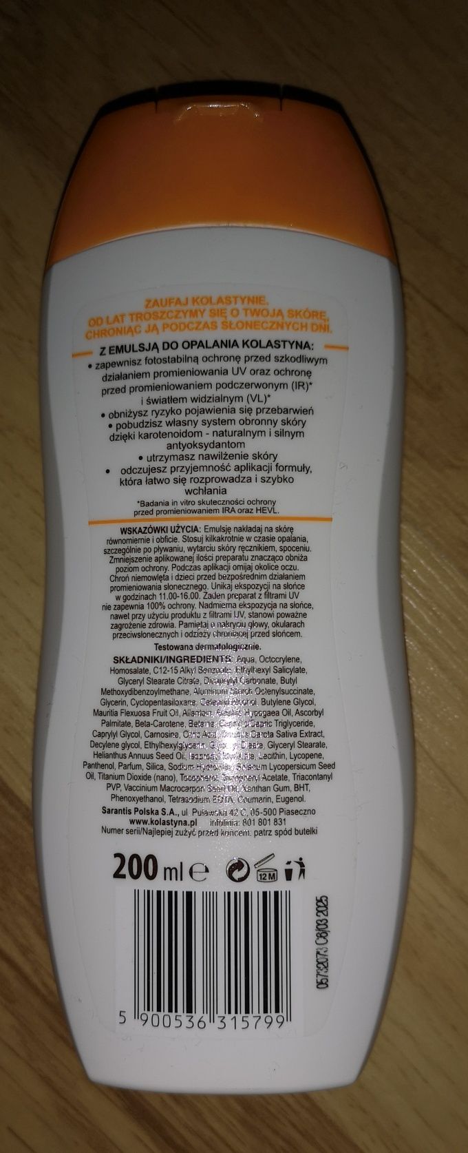 Kolastyna emulsja do opalania Spf 20 200 ml