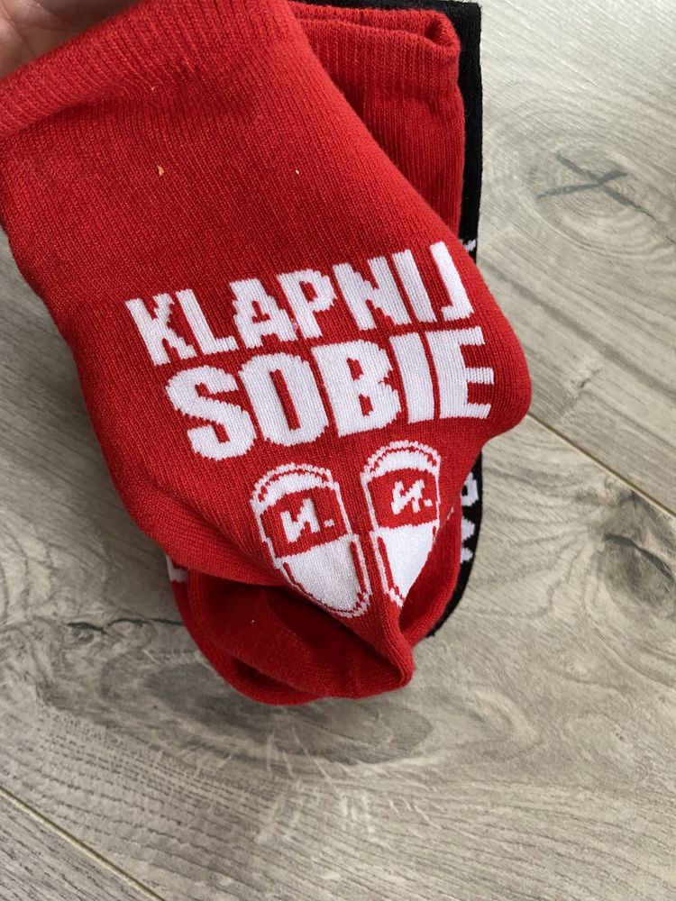 Skarpety stopki 35/38 3 pary śmieszne napisy do klapek klepnij sobie