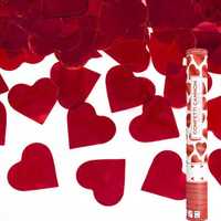 Konfetti pneumatyczne 2x tuba strzelająca, czerwone serca, 40cm, ślub