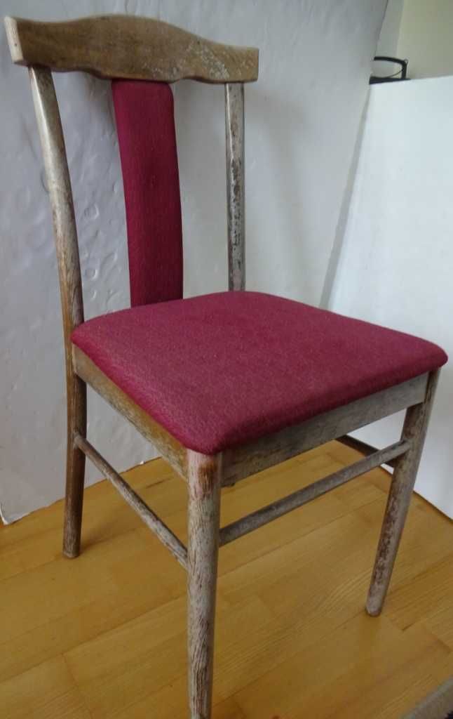 Krzesło Drewniane Do Odmalowania, Obicie Jasny Bordowy- Ładny Model