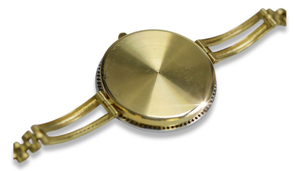 Prześliczny 14K 585 złoty damski zegarek Geneve lw053y Czarna Tarcza G