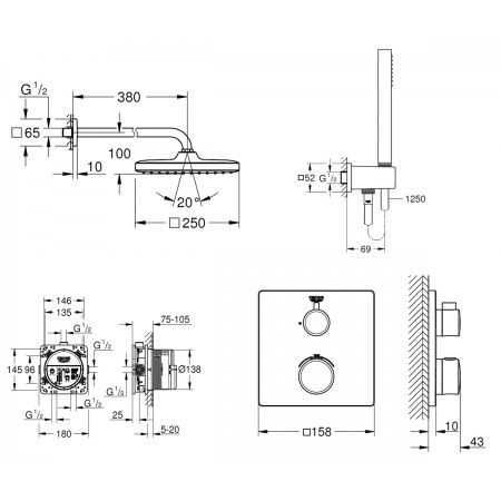 Душевая система скрытого монтажа Grohe Grohtherm Cube Tempesta Cube250