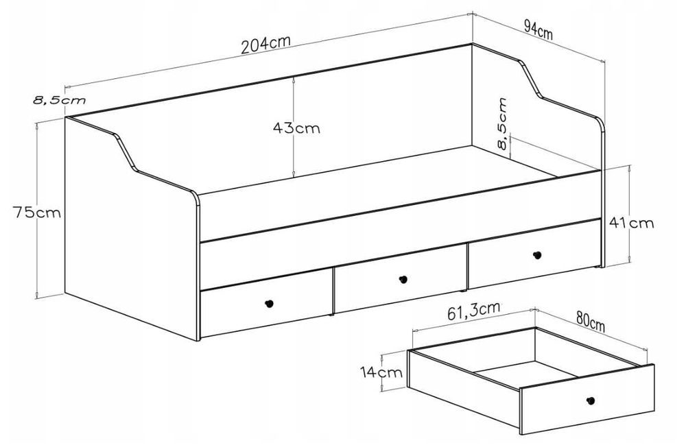 łóżko białe pojedyncze młodzieżowe Bergen 13 90x200 Biel Klasyczne