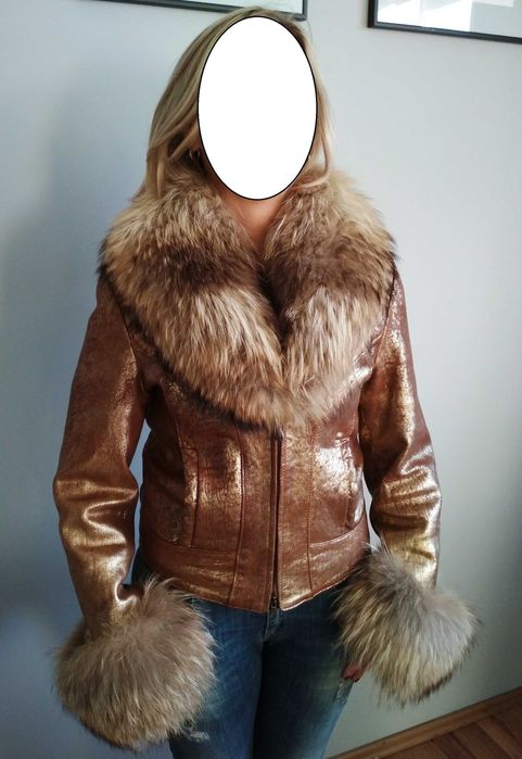 Złota kurtka skórzana ANNA BIAGINI damska rozm M/L