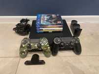 Play Station 4 Slim 1Tb + 2 pady + ładowarka + backbutton + 4 gry