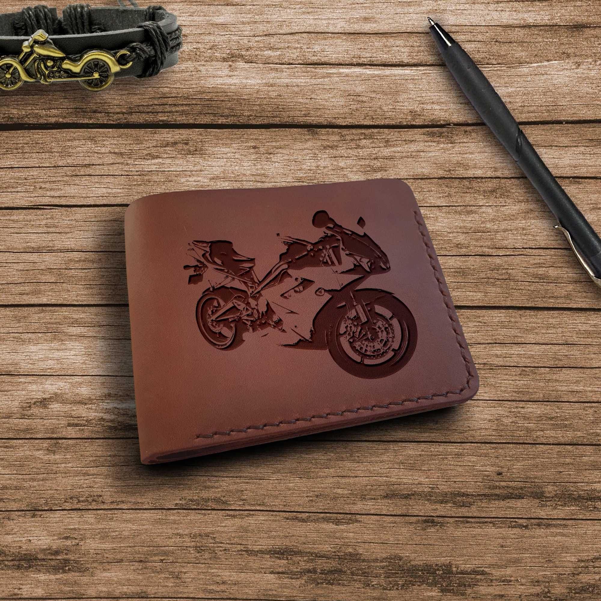 Prezent dla motocyklisty Portfel męski z grawerem ręcznie robiony
