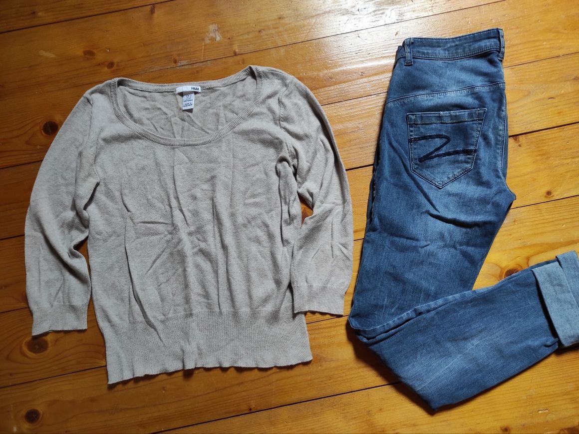 Zestaw paka ubrań 36 S jeansy bluzki topy