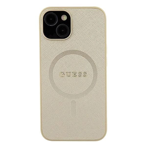 Etui Guess Saffiano MagSafe do iPhone 15 Plus - złote