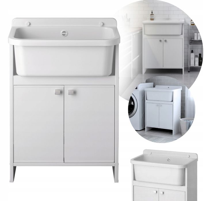 Szafka + zlew gospodarczy 55 cm biały, komplet Zestaw wykonany jest PO