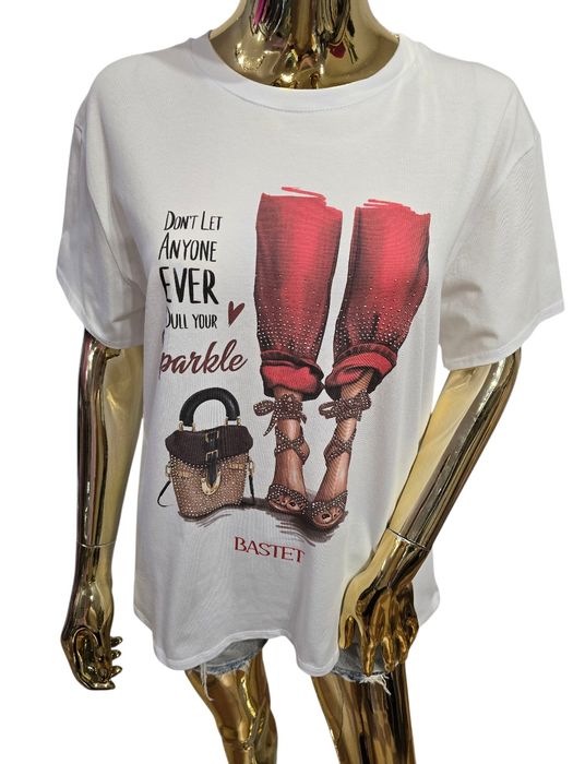 T-shirt damski SPARKLE GIRL biały Bastet Fashion rozmiar L/XL