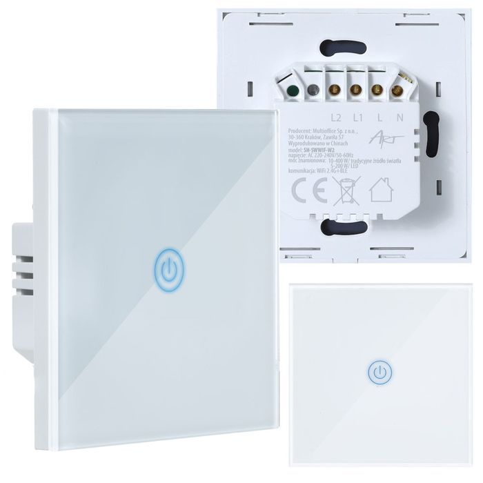 Dotykowy włącznik światła WiFi ART szklany pojedynczy biały smart home