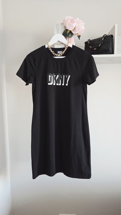Nowa mini sukienka DKNY mala czarna z napisem logo casual style M 38