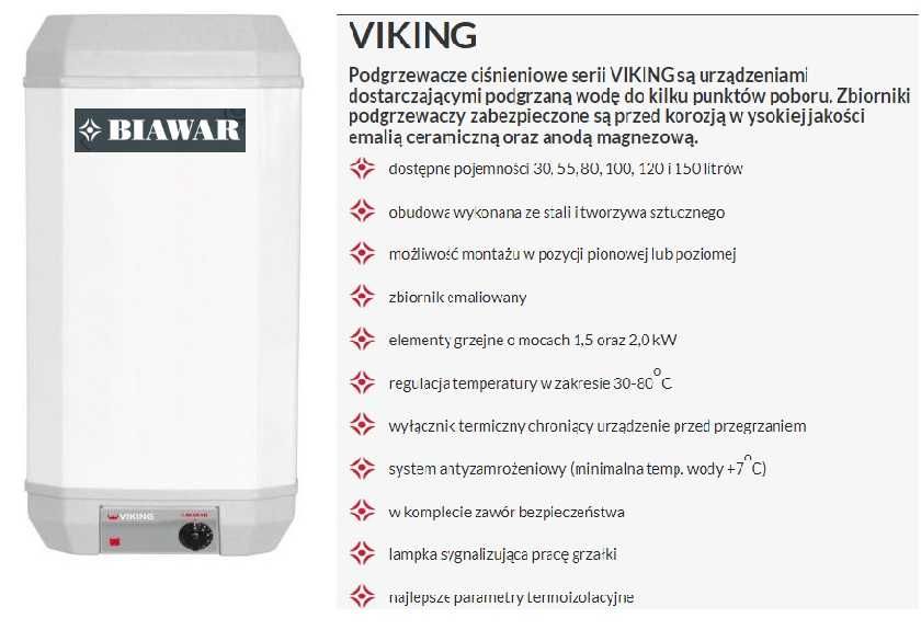 Podgrzewacz Elektryczny VIKING 80L 1,5KW  BIAWAR
