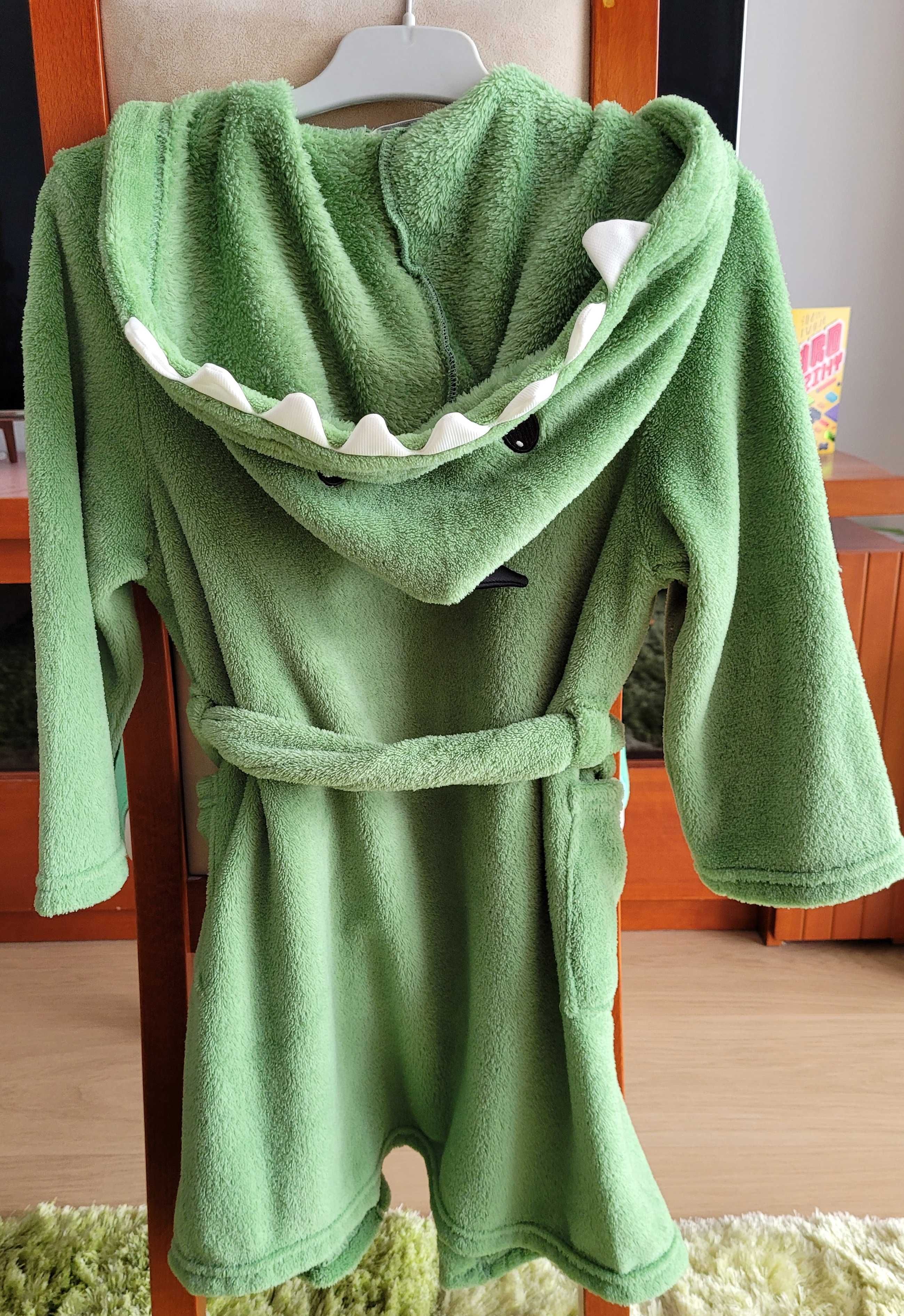 Zielony szlafrok dla chłopca dinozaur, H&M rozmiar 110-116