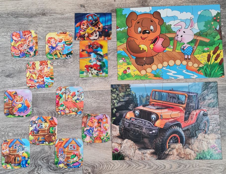 Пазлы Щенячий Патруль, Винни Пух, Машенька, машина.